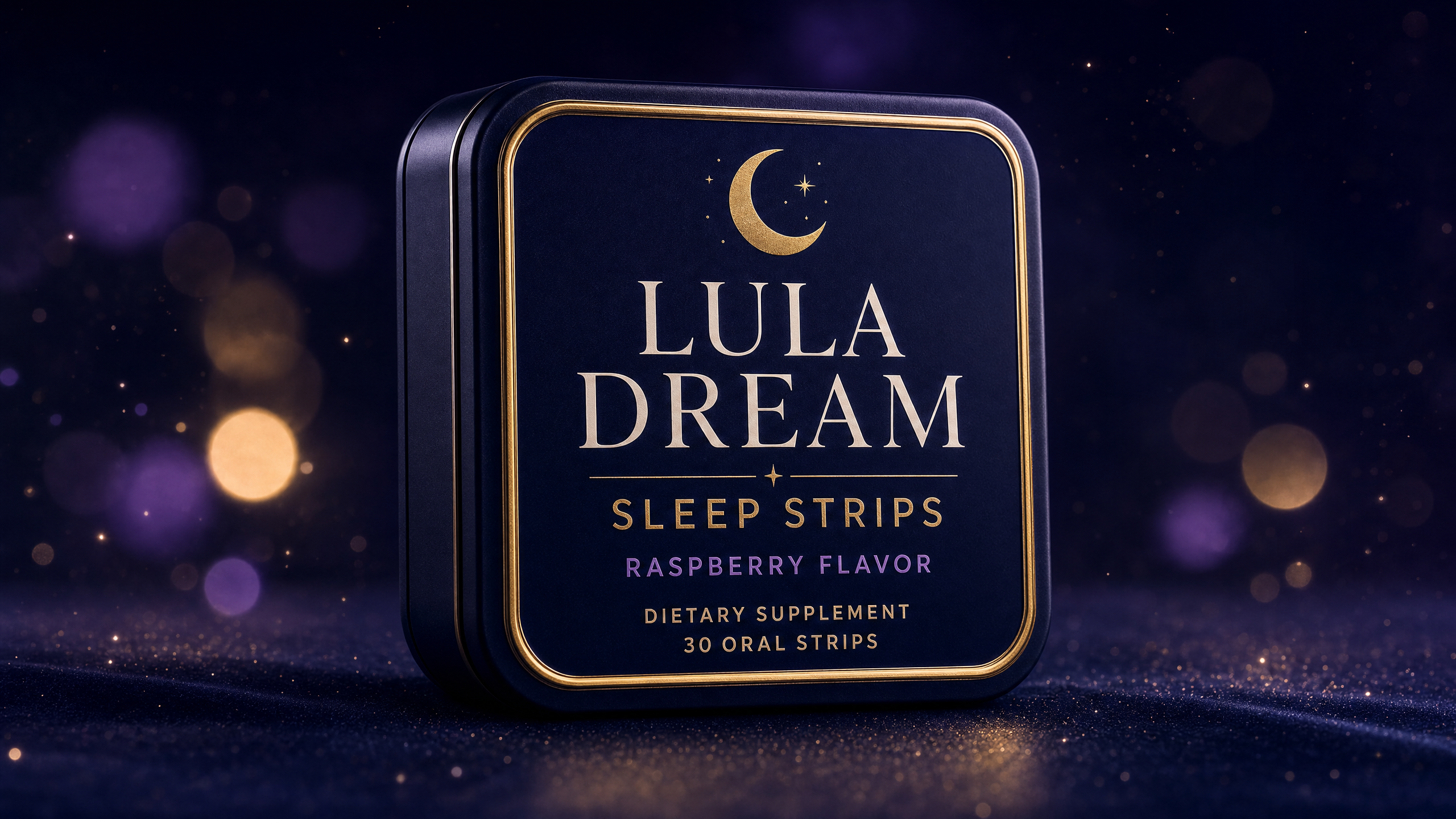 Lula Dream Sleep Strips — premium tin on dark background
