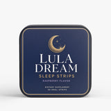 Lula Dream Sleep Strips product tin shown with an individual oral strip pouch